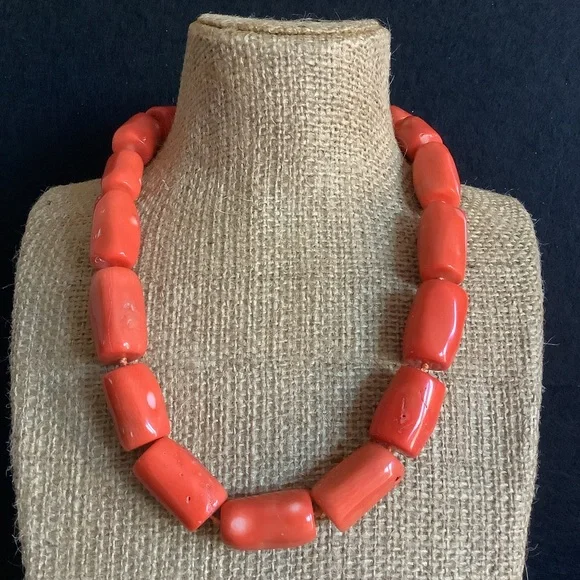 Sponge Coral Peach Colored Sterling Silver Clasp Necklace - Picture 3 of 9